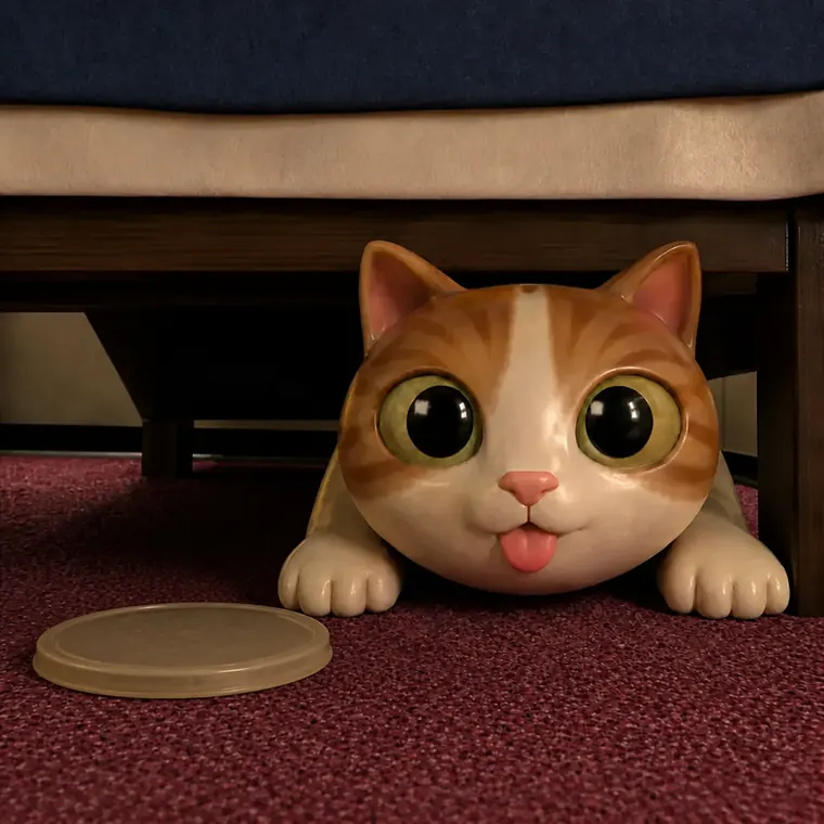 the kitten beside a lone container lid