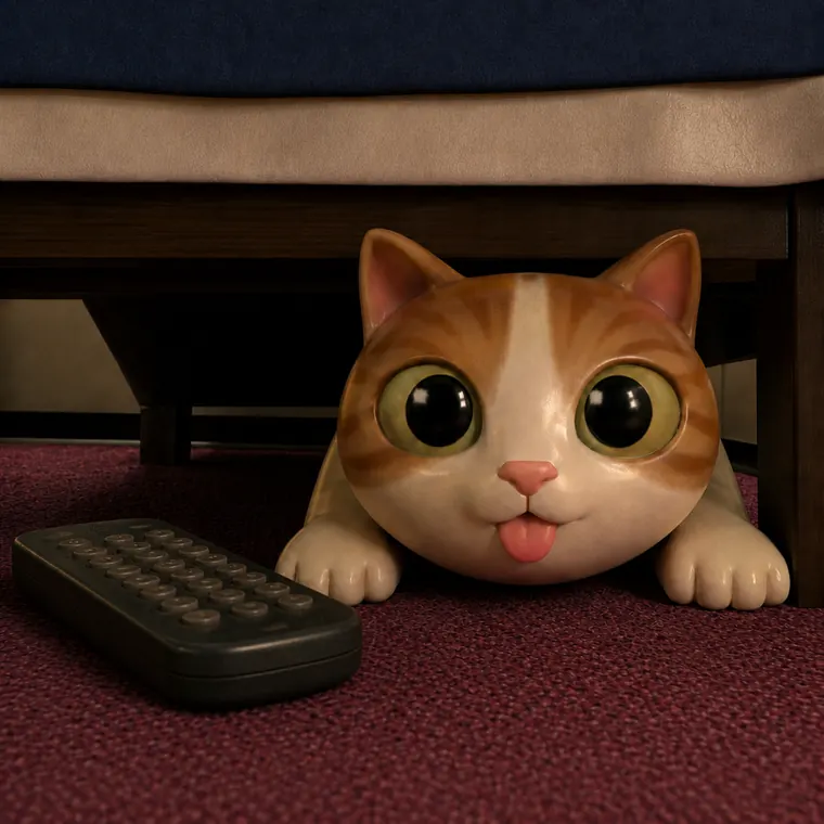 the kitten beside an old remote control